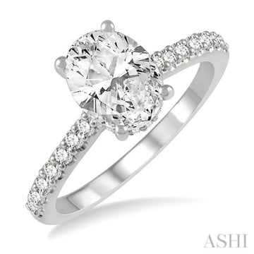 1/3 Ctw Oval Shape Round Cut Diamond Semi-Mount Diamond Engagement Ring in 14K White Gold